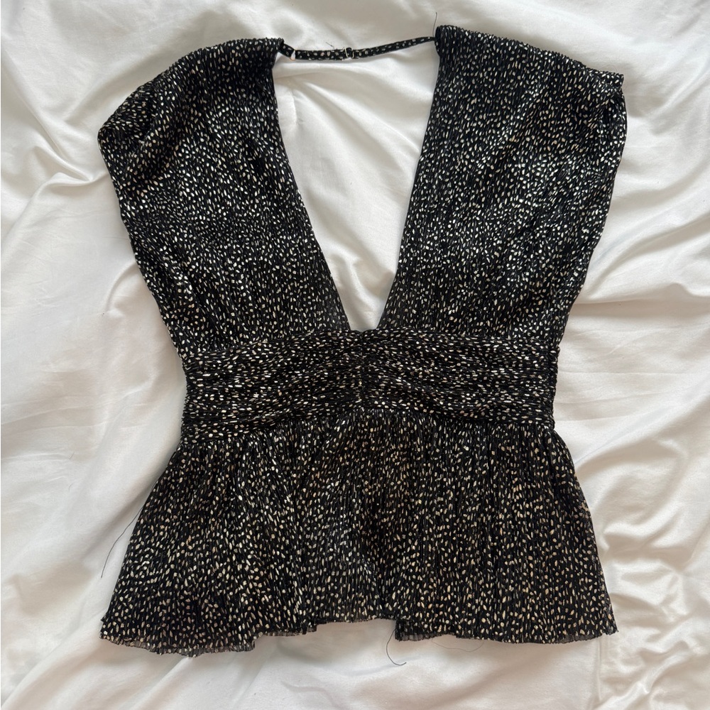 Sabina Musayev Black and White V-Neck Blouse